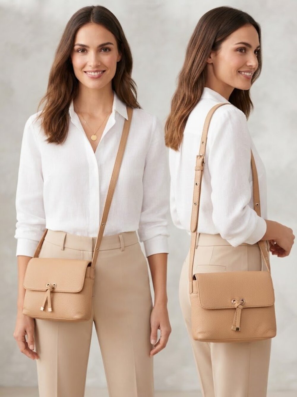 Talbots Tan Pebbled Leather Crossbody Bag Gold Hardware Flap Turnlock